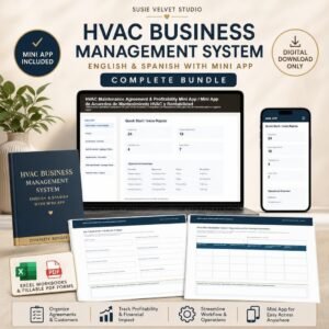 HVAC business management system in English and Spanish with maintenance agreement and profitability organization tools / Sistema de gestión empresarial HVAC en inglés y español con herramientas para organizar acuerdos de mantenimiento y rentabilidad
