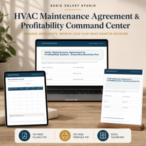 HVAC maintenance agreement system with fillable PDF, printable PDF, and Excel dashboard