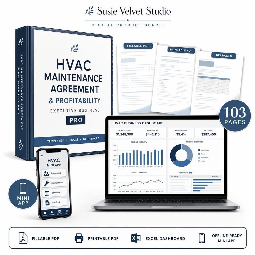 HVAC customer and service activity pages in a fillable digital PDF