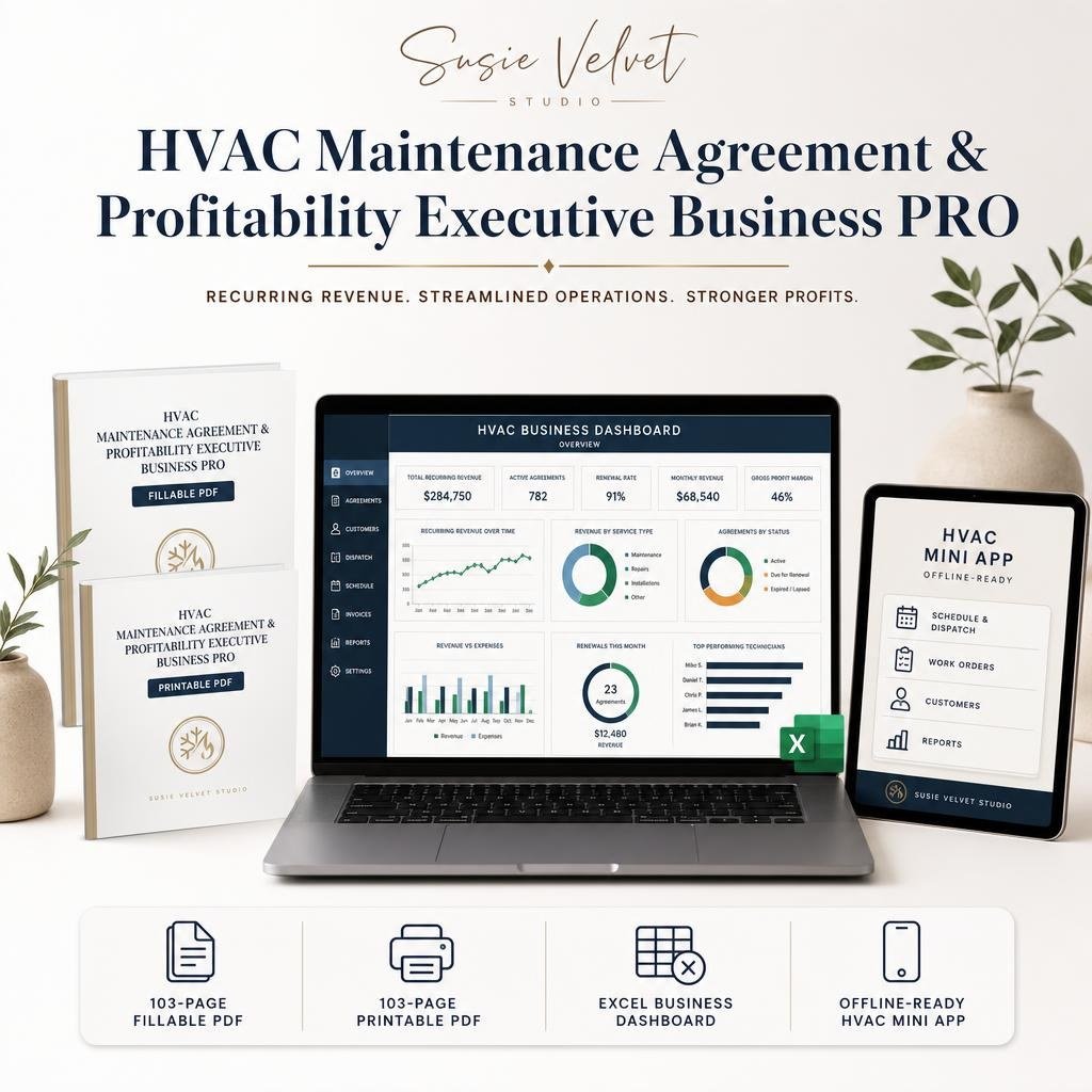 HVAC business operations dashboard for maintenance agreements and profitability information
