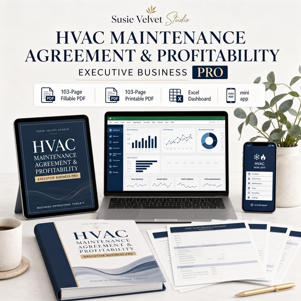 Printable HVAC maintenance agreement and service workflow pages