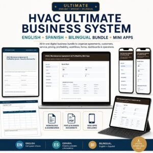 HVAC ultimate business bundle with English, Spanish, bilingual resources and included Mini Apps