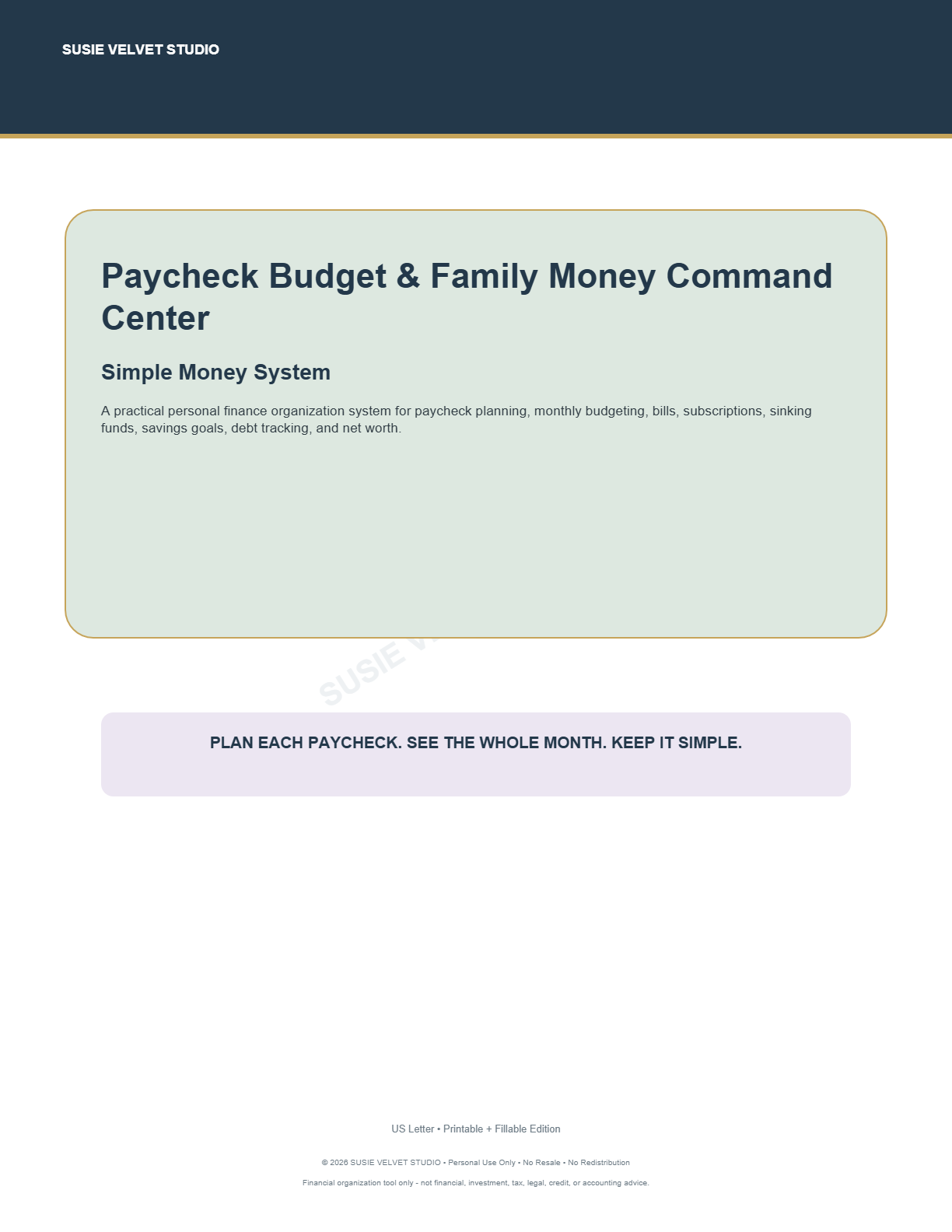 Household money planner for individuals, couples, parents, and families