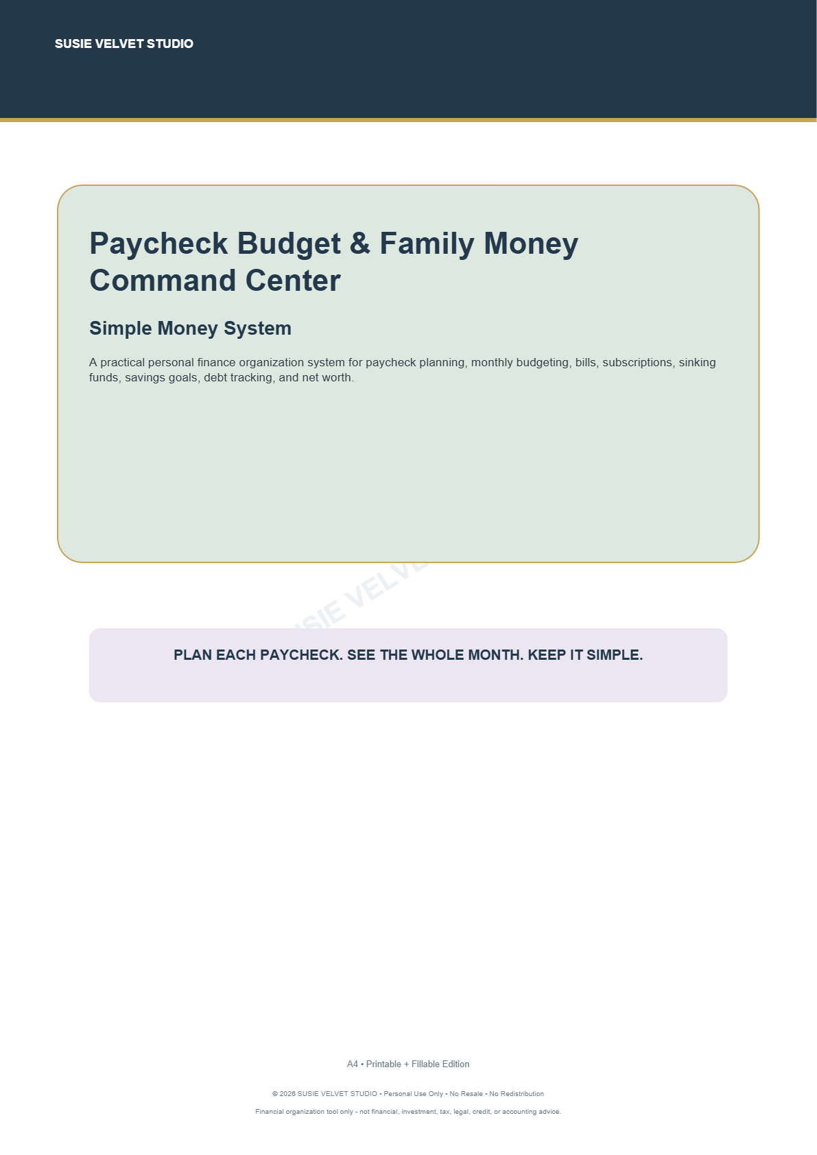 Household money planner for individuals, couples, parents, and families