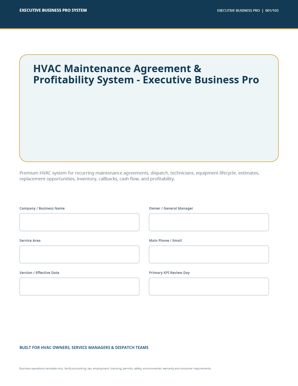 Bilingual HVAC maintenance agreement and workflow organization materials