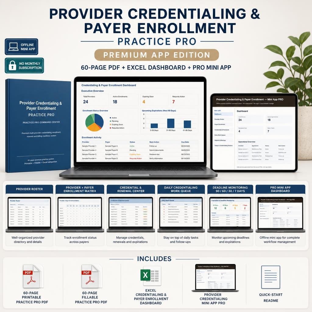 Provider Credentialing and Payer Enrollment Practice PRO dashboard overview