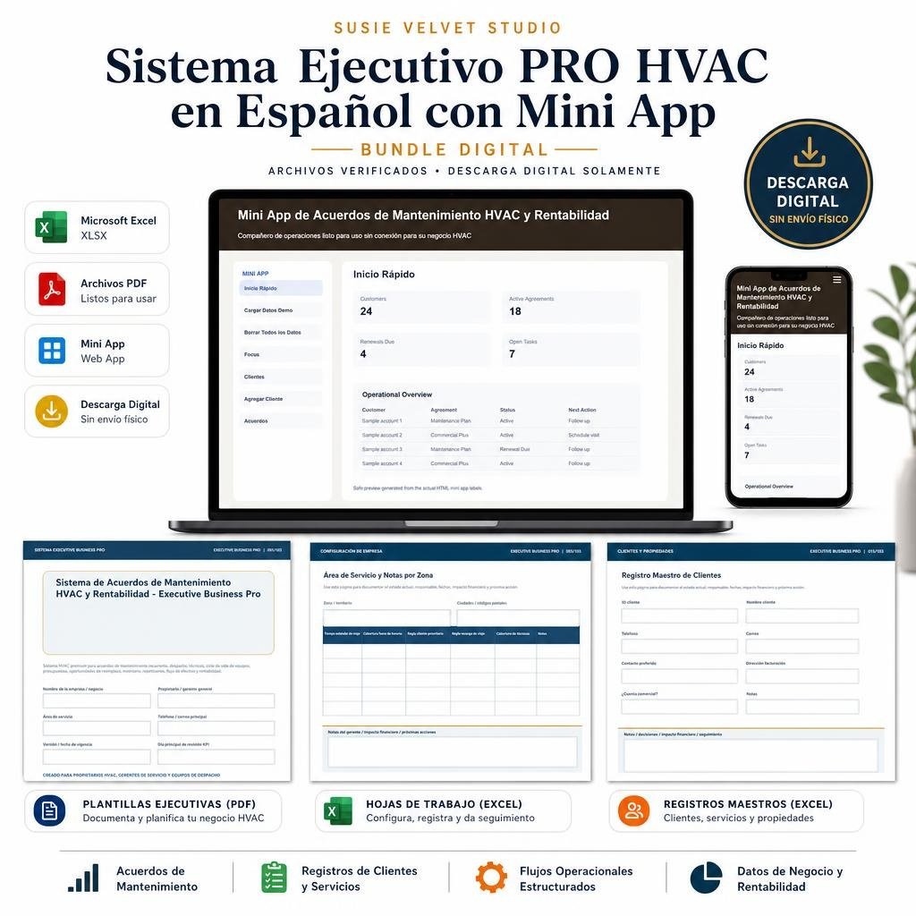 Sistema de acuerdo de mantenimiento HVAC en español con Mini App